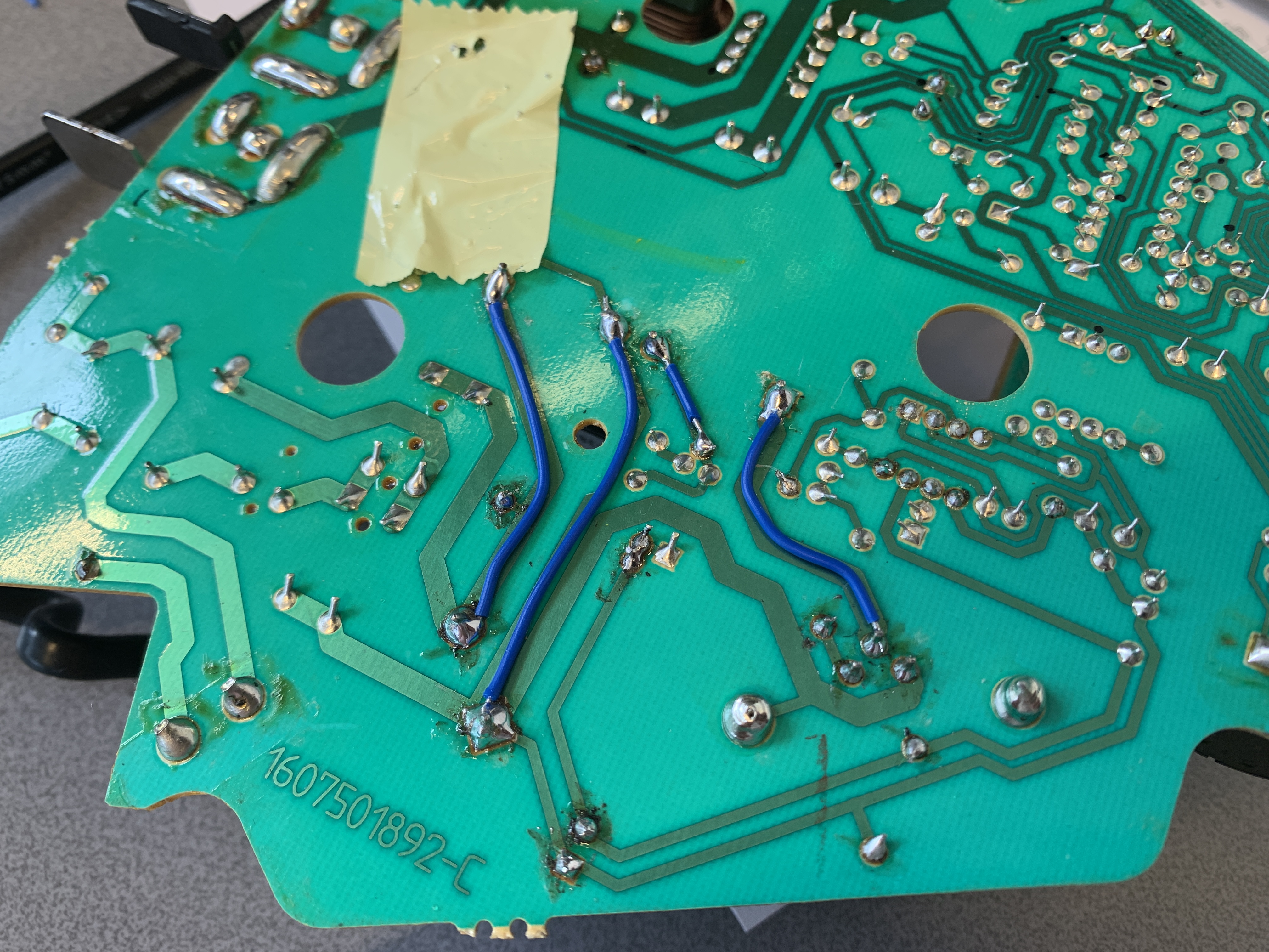 Fixed broken solder joint by bridging with wires